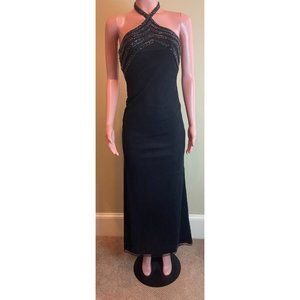 Cache Embellished Beaded Prom Maxi Dress Long Halter Gown Black Size 6